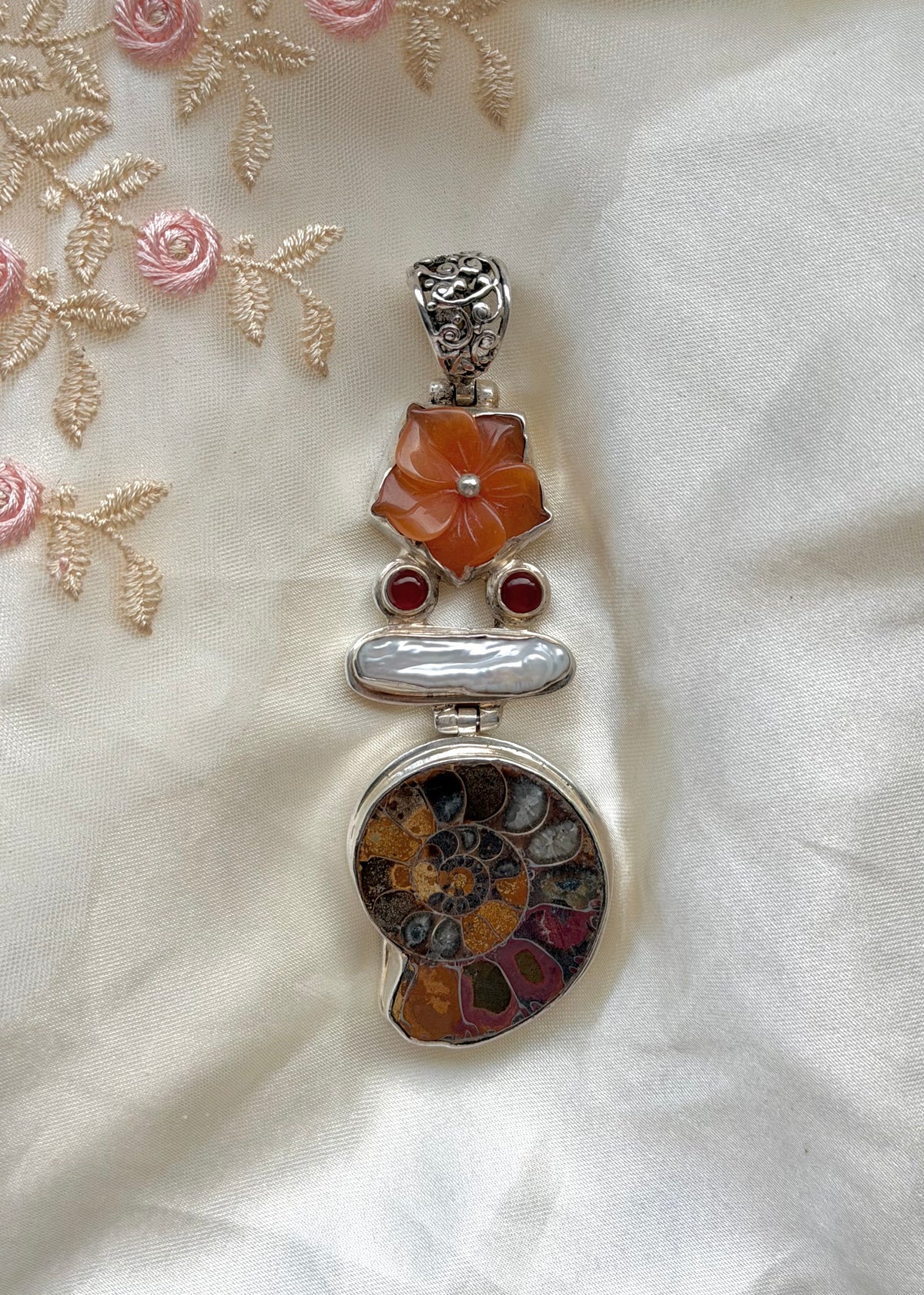 Huge Ammonite Pearl Sterling Pendant
