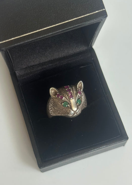 Tiger Emerald and Ruby Ring