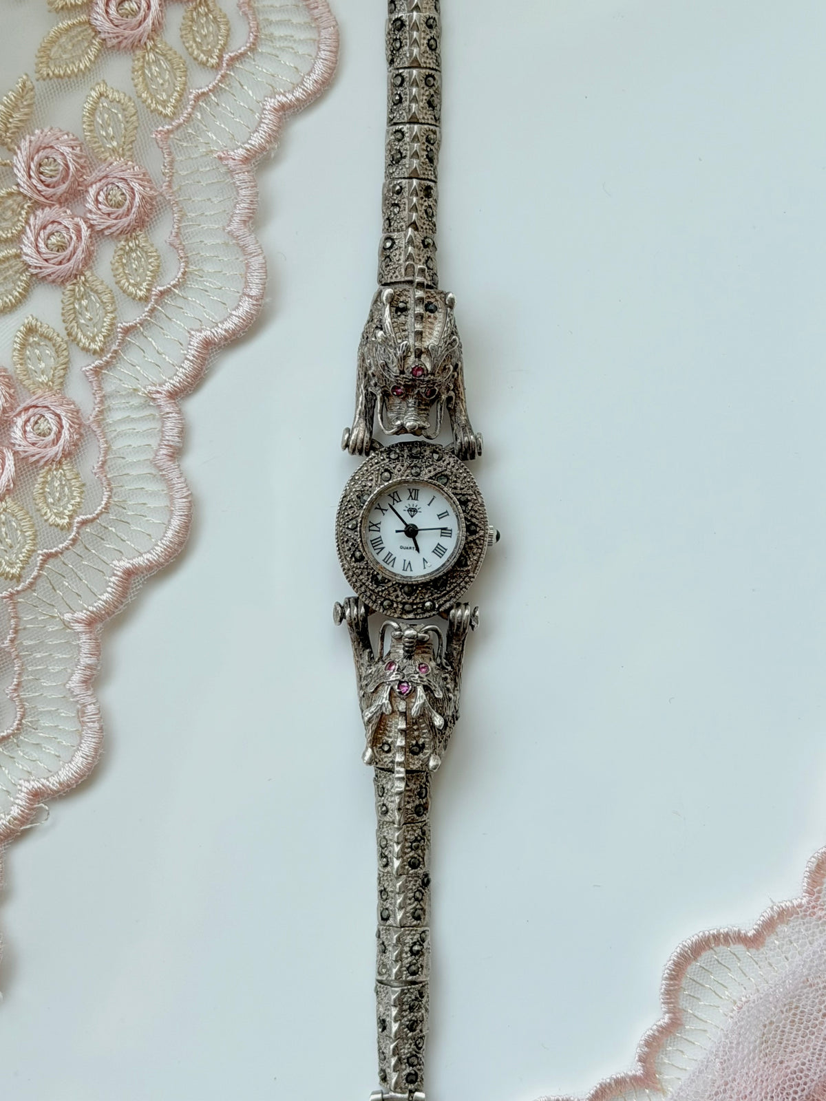 Sterling Silver Dragon Ruby Watch