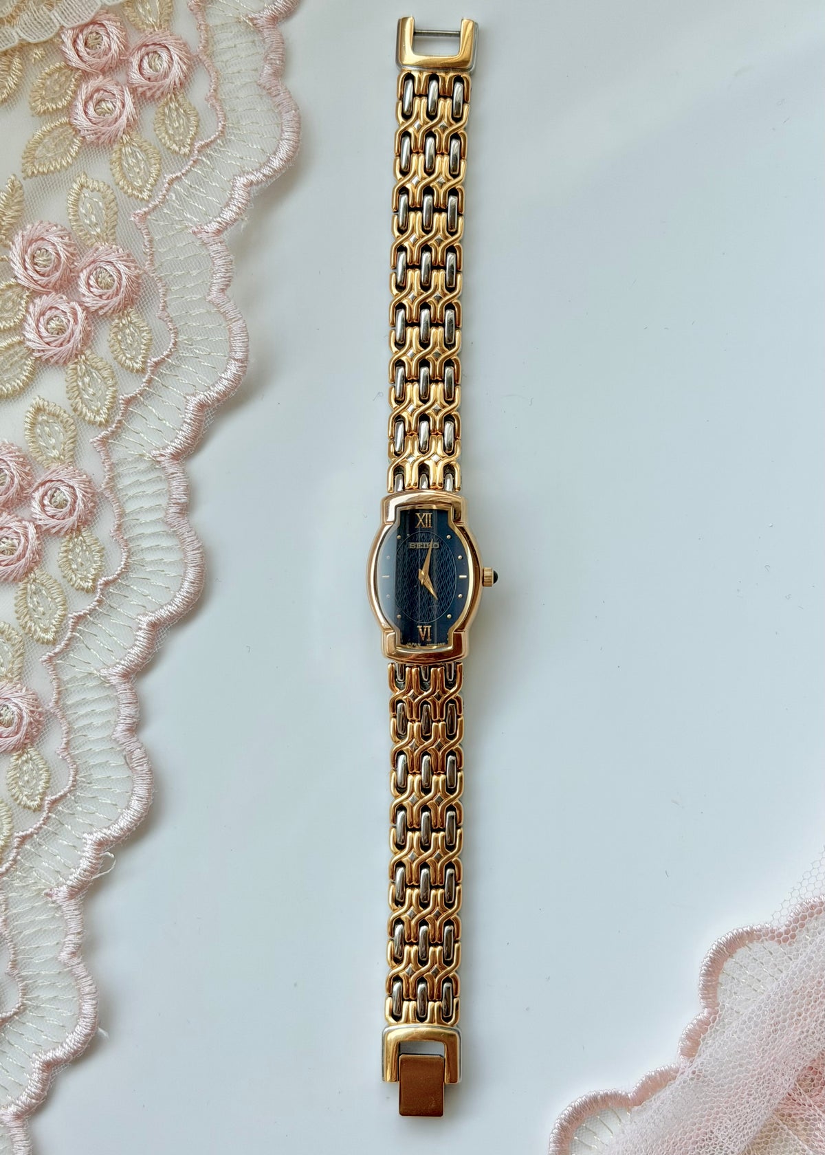Rare Seiko Blue Dial Two Tone Watch