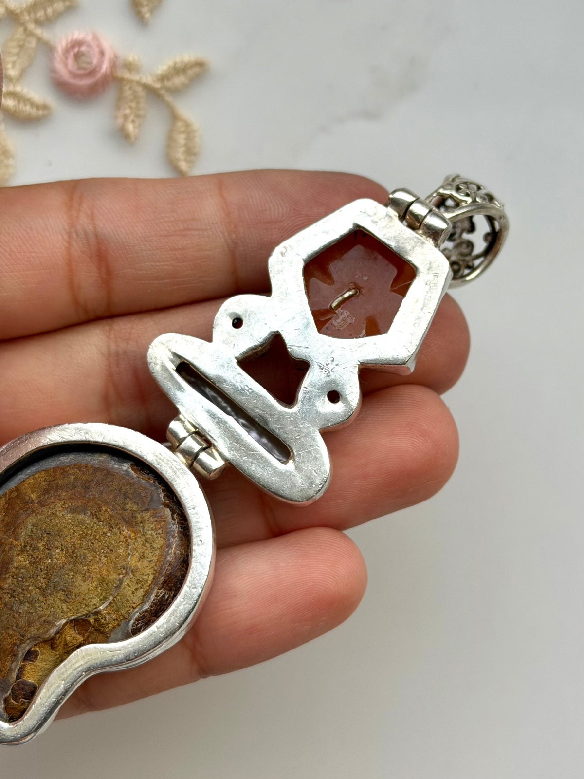Huge Ammonite Pearl Sterling Pendant