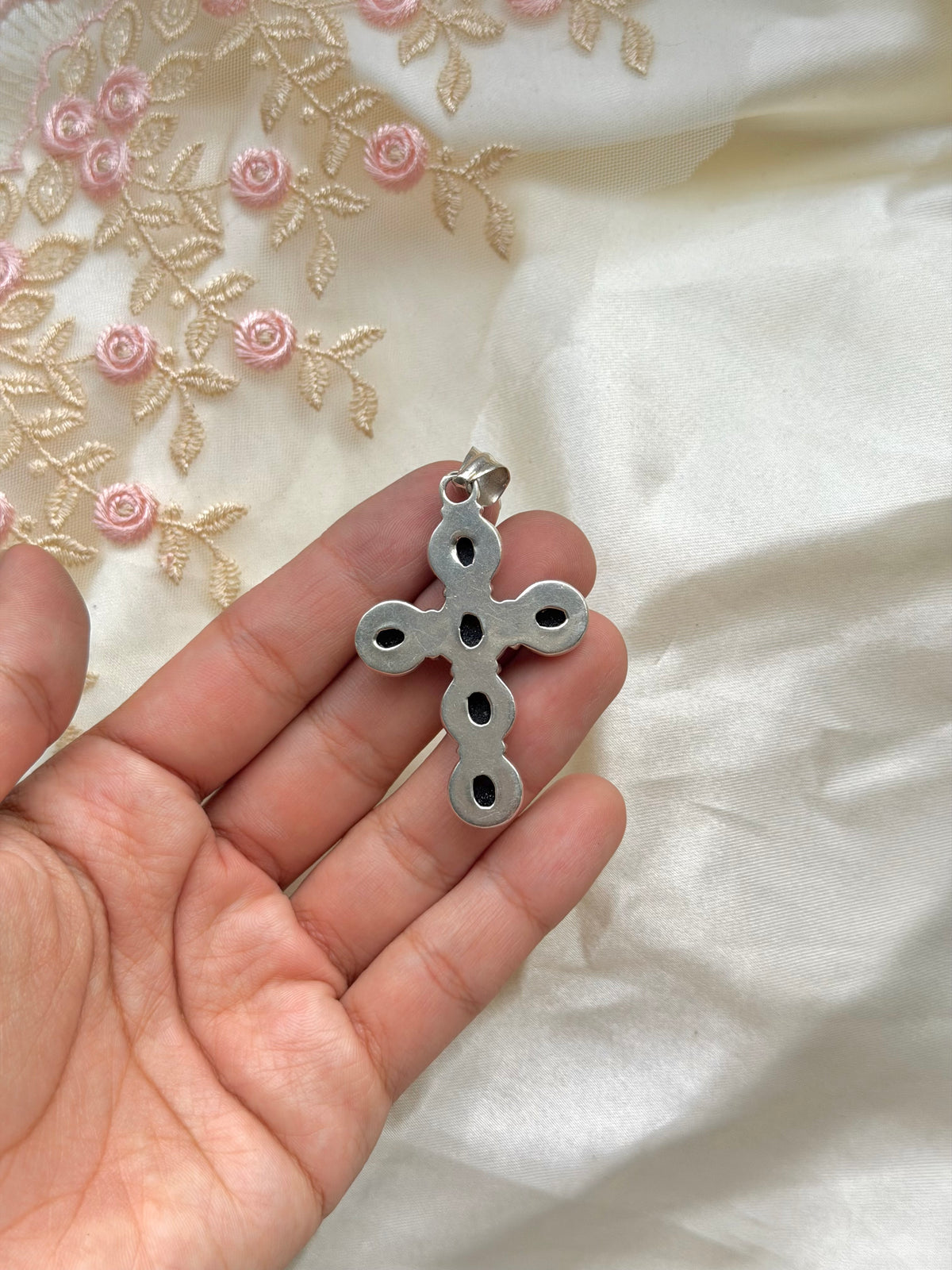Blue Stone Cross Sterling Pendant