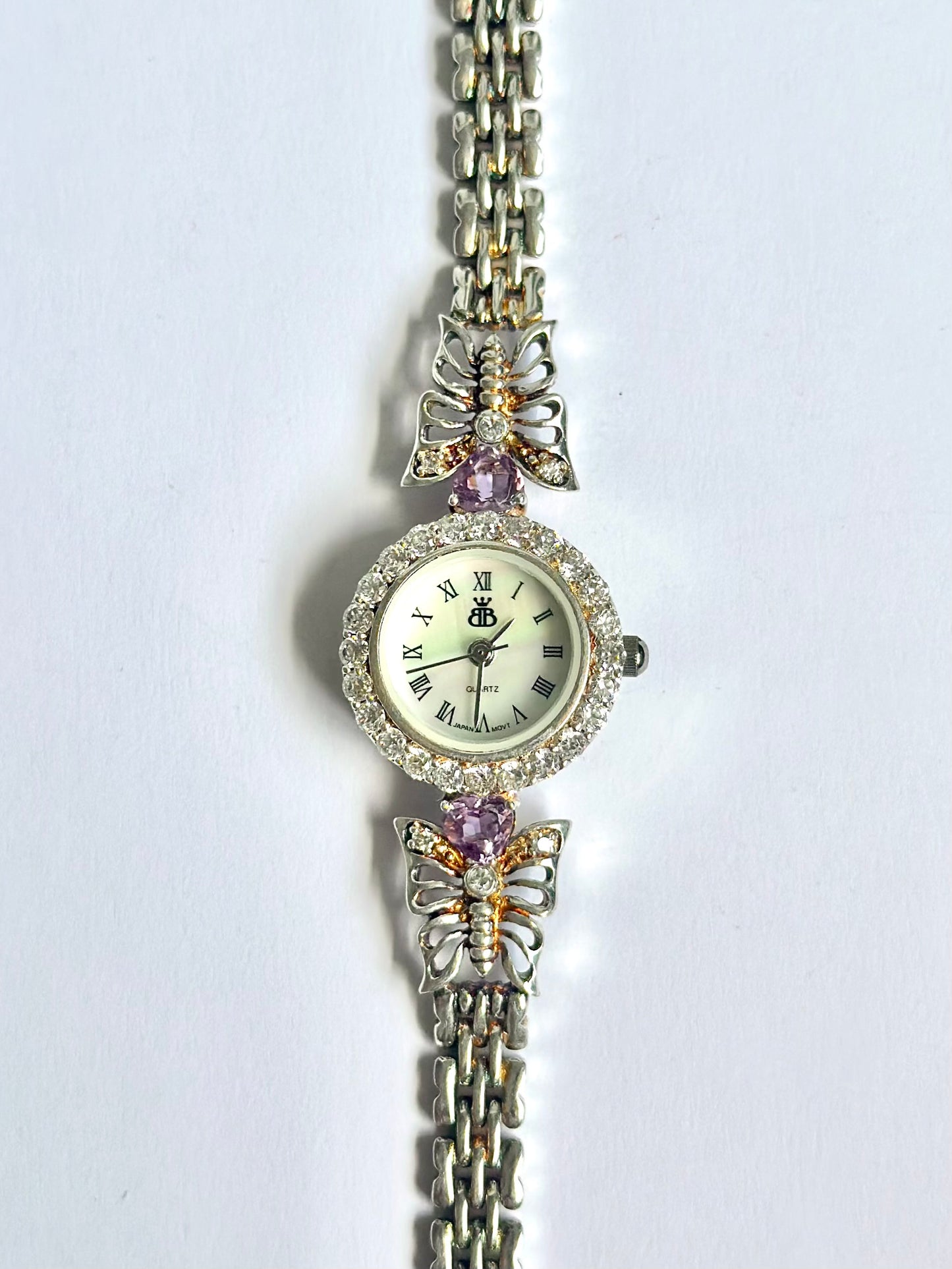 Sterling Silver Amethyst Butterfly Watch