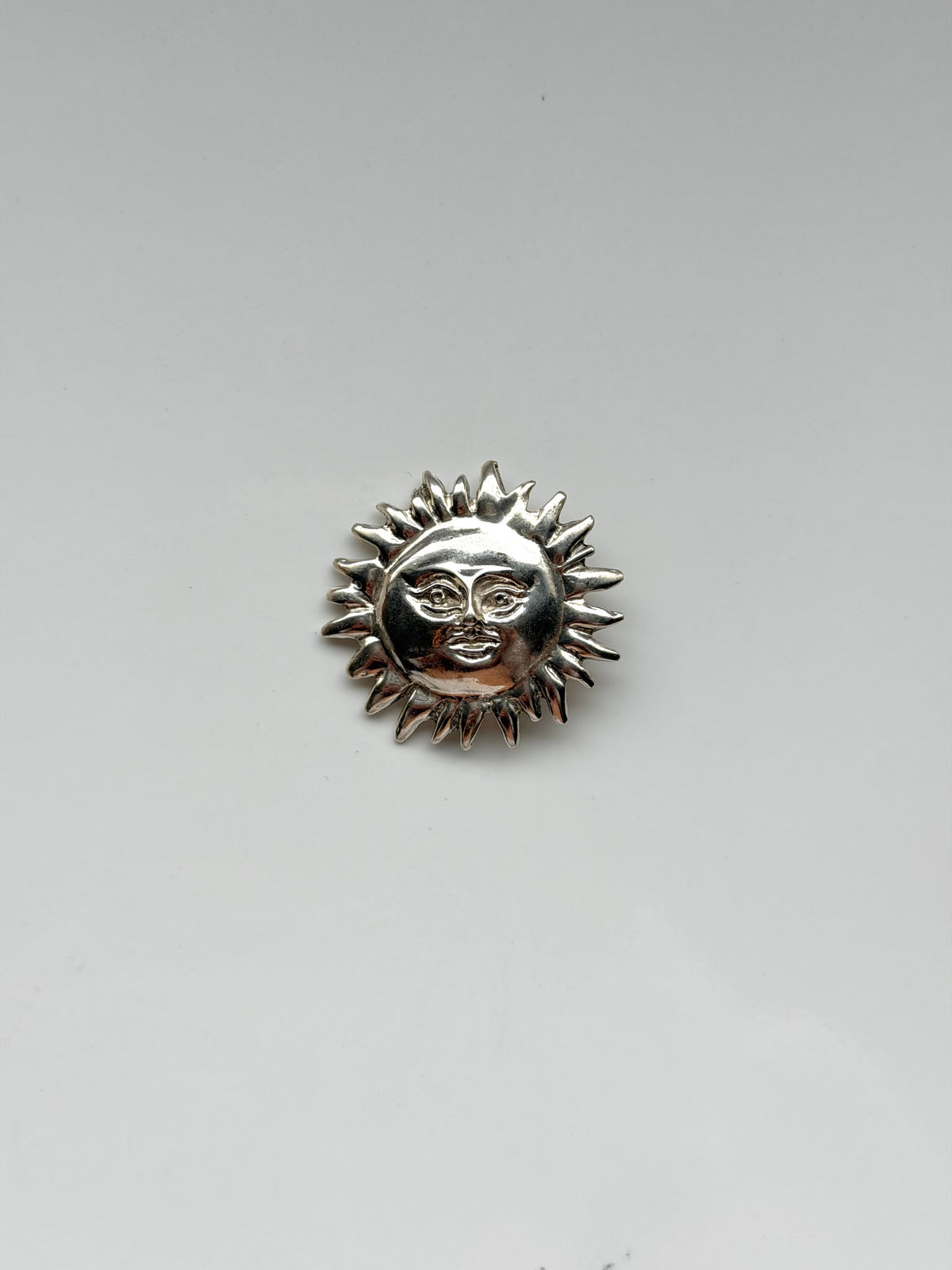 Sun Face Brooch Mexican Silver