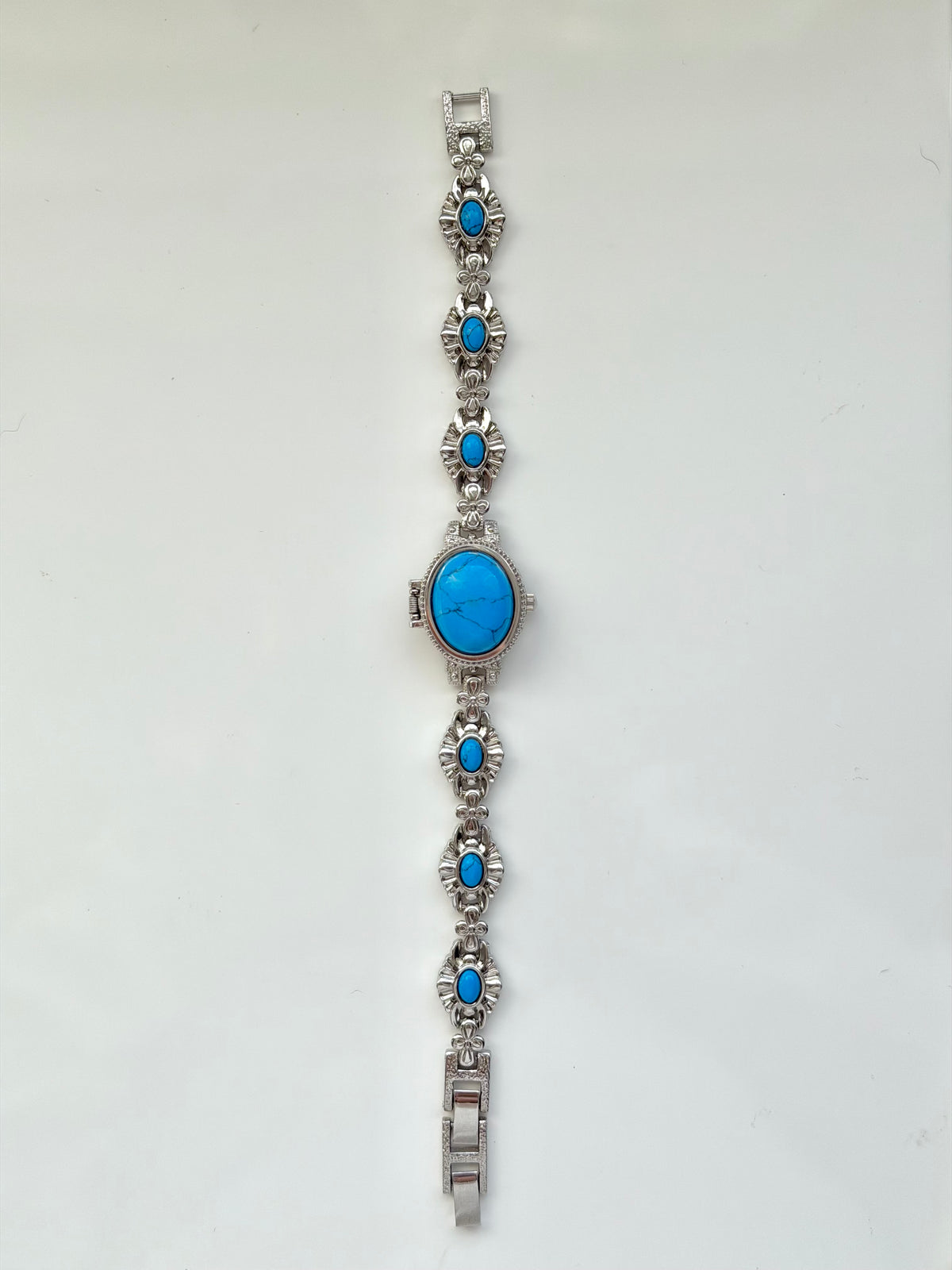 Hidden Silver Blue Stones Watch